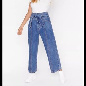 NWOT Nasty Gal Tie Waist Wide
Leg Crop Denim Jeans